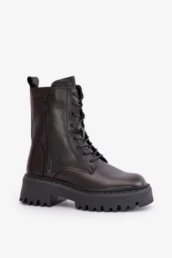 Skórzane Ocieplane Botki Workery Damskie Big Star OO274A387 Czarne