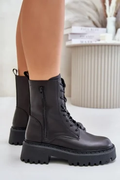 Skórzane Ocieplane Botki Workery Damskie Big Star OO274A387 Czarne