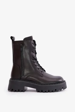 Skórzane Ocieplane Botki Workery Damskie Big Star OO274A387 Czarne