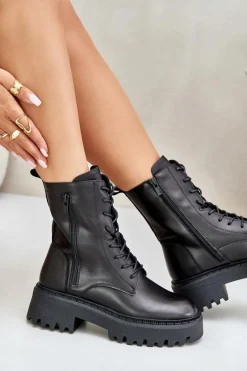 Skórzane Ocieplane Botki Workery Damskie Big Star OO274A387 Czarne