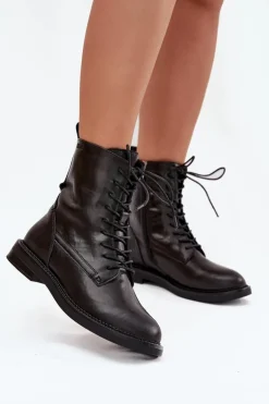 Skórzane Ocieplane Damskie Botki Workery Big Star SS274480 Czarne