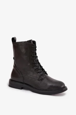 Skórzane Ocieplane Damskie Botki Workery Big Star SS274480 Czarne