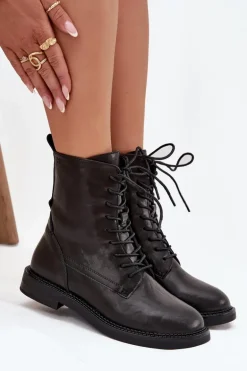 Skórzane Ocieplane Damskie Botki Workery Big Star SS274480 Czarne