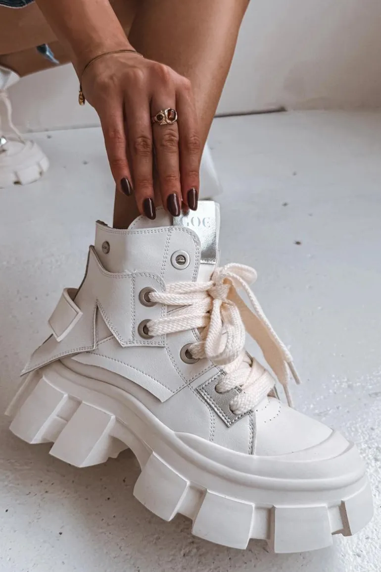 Skórzane Ocieplane Sportowe Botki GOE SS2N4055 Białe