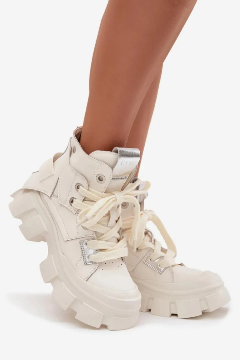 Skórzane Ocieplane Sportowe Botki GOE SS2N4055 Białe