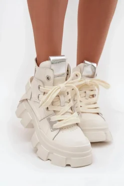 Skórzane Ocieplane Sportowe Botki GOE SS2N4055 Białe