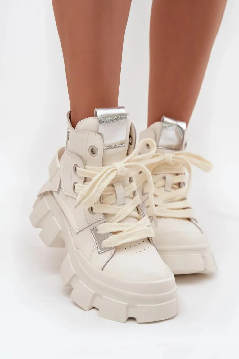 Skórzane Ocieplane Sportowe Botki GOE SS2N4055 Białe