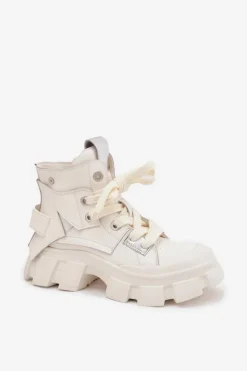 Skórzane Ocieplane Sportowe Botki GOE SS2N4055 Białe