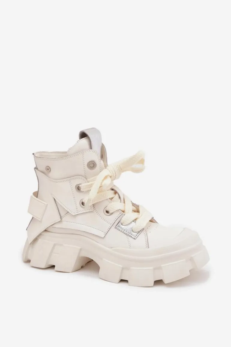 Skórzane Ocieplane Sportowe Botki GOE SS2N4055 Białe