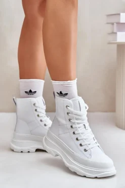 Skórzane Ocieplane Trampki Na Masywnej Platformie Big Star OO274A598 Białe