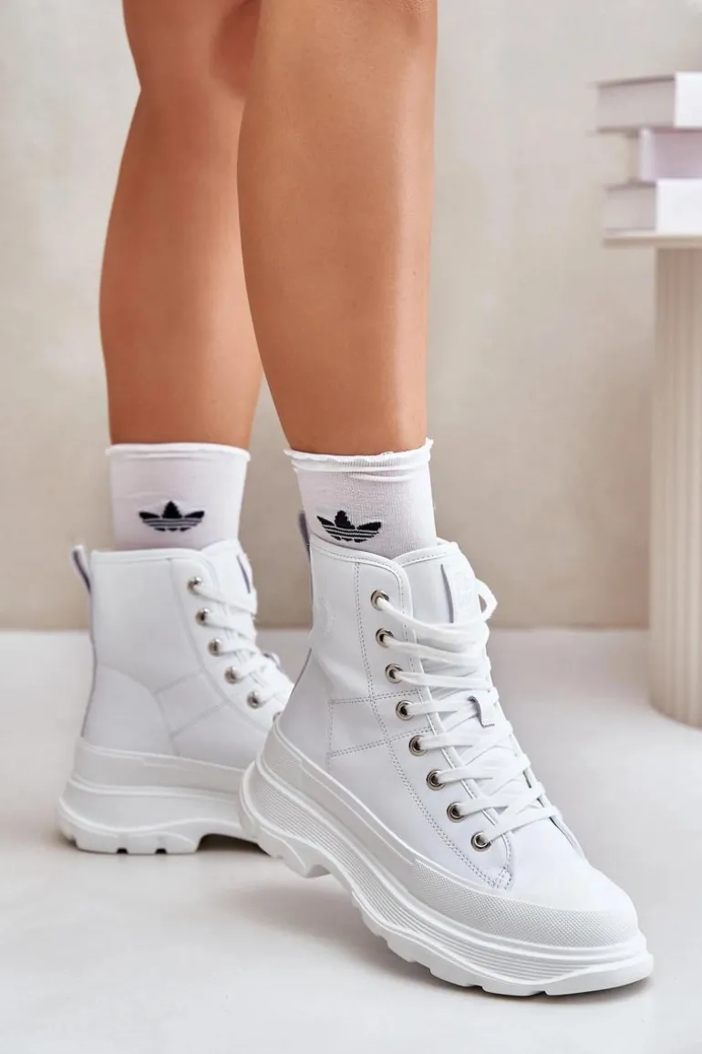 Skórzane Ocieplane Trampki Na Masywnej Platformie Big Star OO274A598 Białe