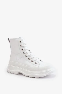 Skórzane Ocieplane Trampki Na Masywnej Platformie Big Star OO274A598 Białe