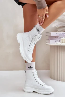 Skórzane Ocieplane Trampki Na Masywnej Platformie Big Star OO274A598 Białe