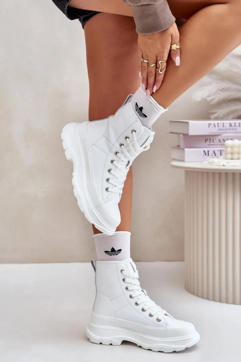 Skórzane Ocieplane Trampki Na Masywnej Platformie Big Star OO274A598 Białe