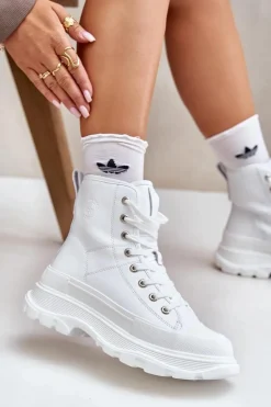 Skórzane Ocieplane Trampki Na Masywnej Platformie Big Star OO274A598 Białe