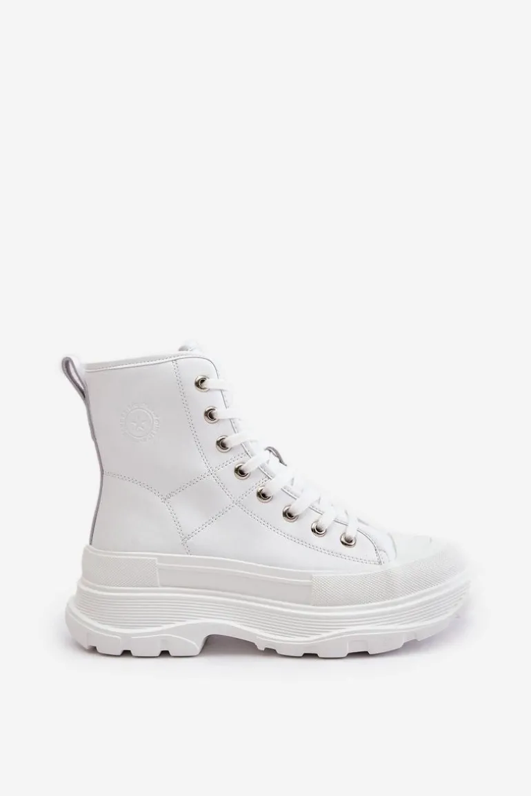 Skórzane Ocieplane Trampki Na Masywnej Platformie Big Star OO274A598 Białe