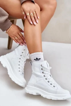 Skórzane Ocieplane Trampki Na Masywnej Platformie Big Star OO274A598 Białe