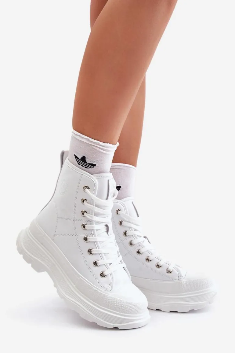 Skórzane Ocieplane Trampki Na Masywnej Platformie Big Star OO274A598 Białe