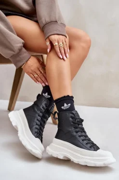 Skórzane Ocieplane Trampki Na Masywnej Platformie Big Star OO274A599 Czarne