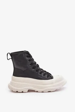 Skórzane Ocieplane Trampki Na Masywnej Platformie Big Star OO274A599 Czarne