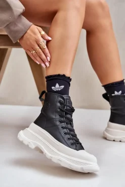 Skórzane Ocieplane Trampki Na Masywnej Platformie Big Star OO274A599 Czarne