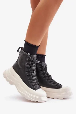 Skórzane Ocieplane Trampki Na Masywnej Platformie Big Star OO274A599 Czarne