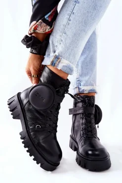 Skórzane Ocieplane Workery Z Nerką Big Star II274430 Czarne