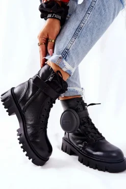 Skórzane Ocieplane Workery Z Nerką Big Star II274430 Czarne