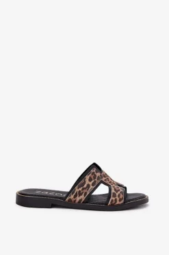 Skórzane Płaskie Klapki W Panterkę Zazoo 40383 Czarne