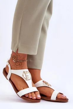 Skórzane Płaskie Sandały S.Barski KV-5541-32 Białe