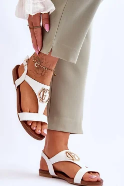 Skórzane Płaskie Sandały S.Barski KV-5541-32 Białe