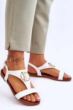 Skórzane Płaskie Sandały S.Barski KV-5541-32 Białe