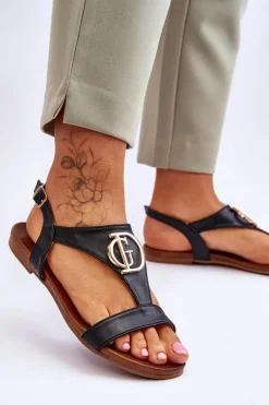 Skórzane Płaskie Sandały S.Barski KV-5541-32 Czarne