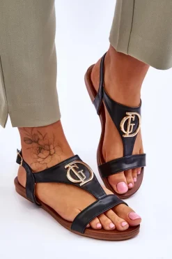 Skórzane Płaskie Sandały S.Barski KV-5541-32 Czarne