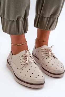 Skórzane Półbuty Damskie Beżowe S.Barski LR182