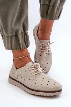 Skórzane Półbuty Damskie Beżowe S.Barski LR182