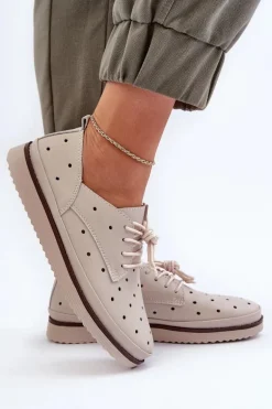 Skórzane Półbuty Damskie Beżowe S.Barski LR182