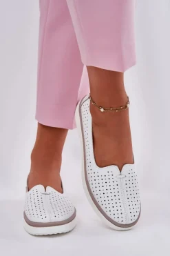 Skórzane Półbuty Damskie Białe Liaruna