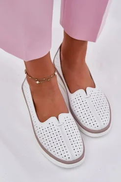 Skórzane Półbuty Damskie Białe Liaruna