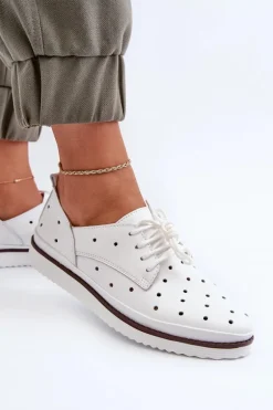 Skórzane Półbuty Damskie Białe S.Barski LR182