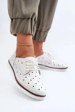 Skórzane Półbuty Damskie Białe S.Barski LR182