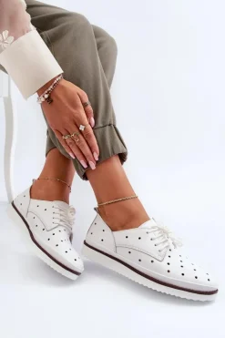 Skórzane Półbuty Damskie Białe S.Barski LR182