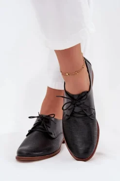 Skórzane Półbuty Damskie Eleganckie Sznurowane Zazoo 4238 Czarne