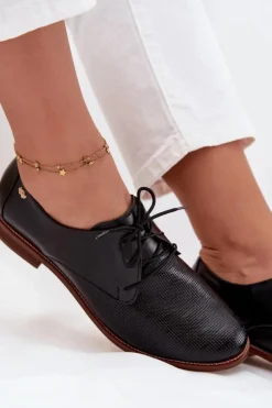 Skórzane Półbuty Damskie Eleganckie Sznurowane Zazoo 4238 Czarne