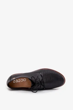 Skórzane Półbuty Damskie Eleganckie Sznurowane Zazoo 4238 Czarne
