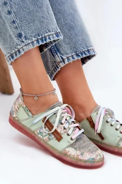 Skórzane Półbuty Damskie Maciejka 06791-09 Jasnozielone