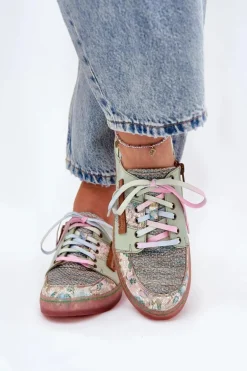 Skórzane Półbuty Damskie Maciejka 06791-09 Jasnozielone