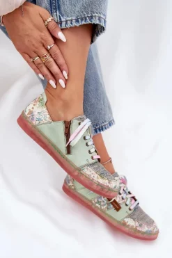 Skórzane Półbuty Damskie Maciejka 06791-09 Jasnozielone