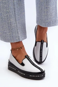 Skórzane Półbuty Damskie Na Platformie S.Barski LR260 Białe