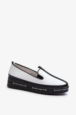 Skórzane Półbuty Damskie Na Platformie S.Barski LR260 Białe